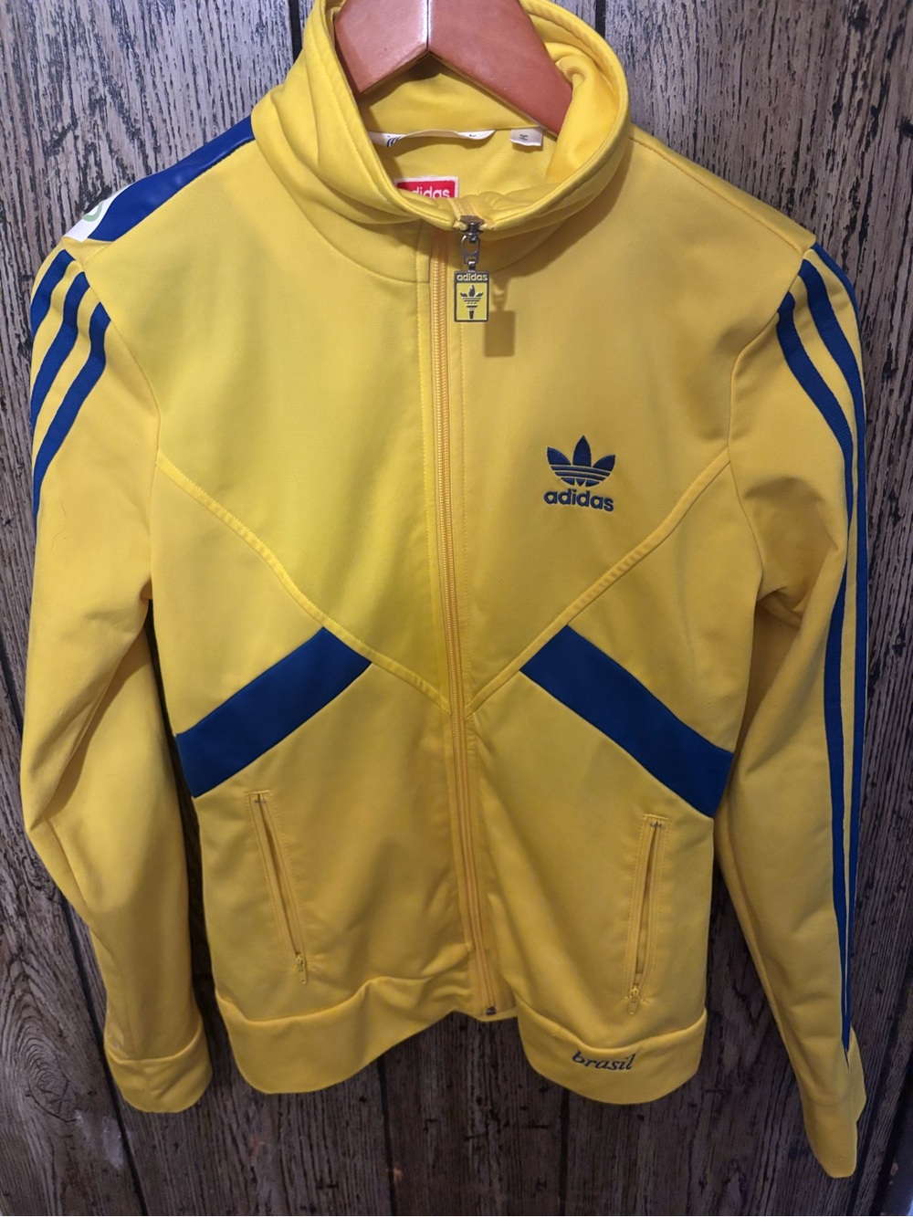 adidas Brazil Yellow Track Jacket with Blue Trefoil from the olympics S